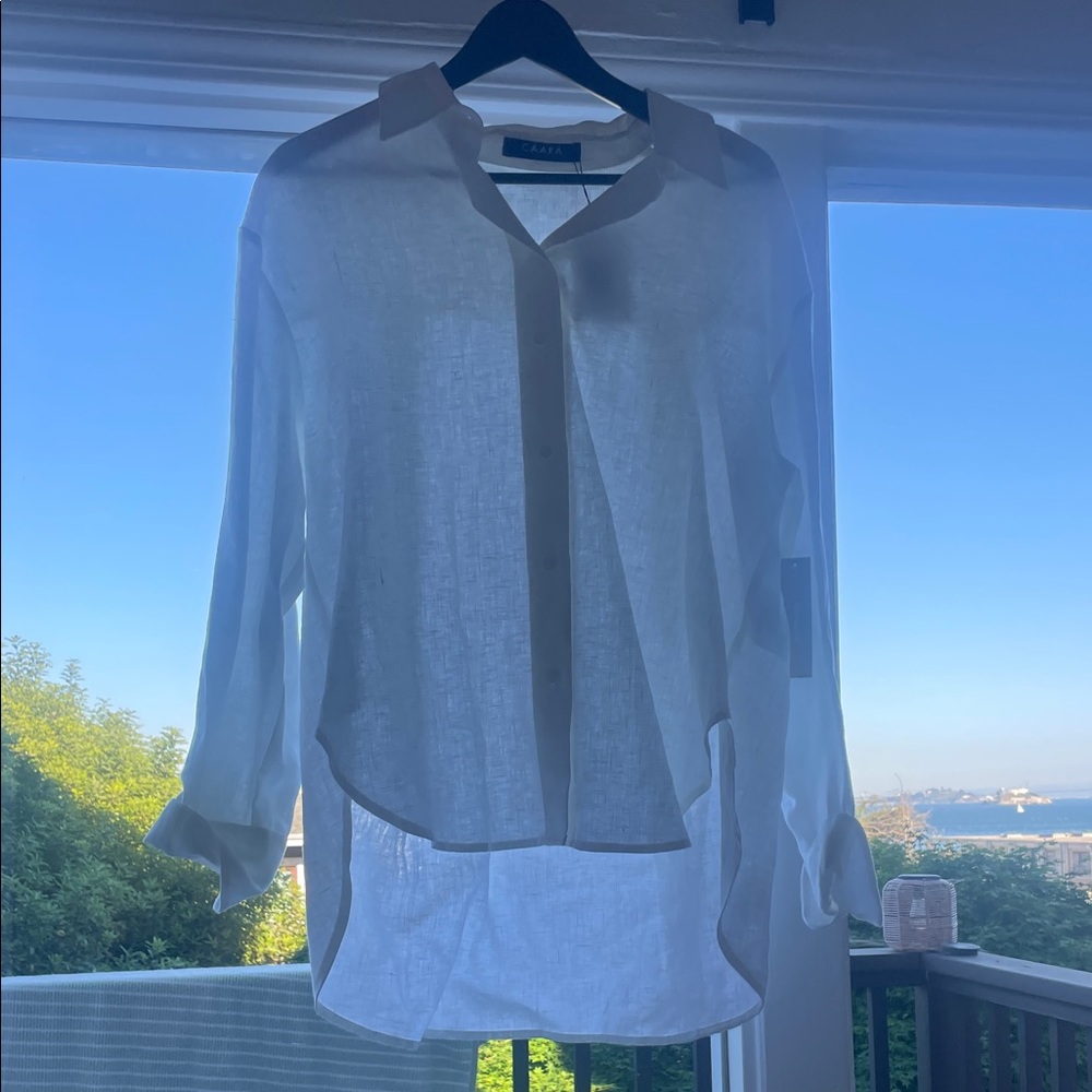 caraa White Linen Button-Down Blouse